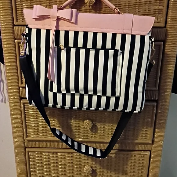 Pink and Black Striped Women's Computer Bag Case - Picture 9 of 10